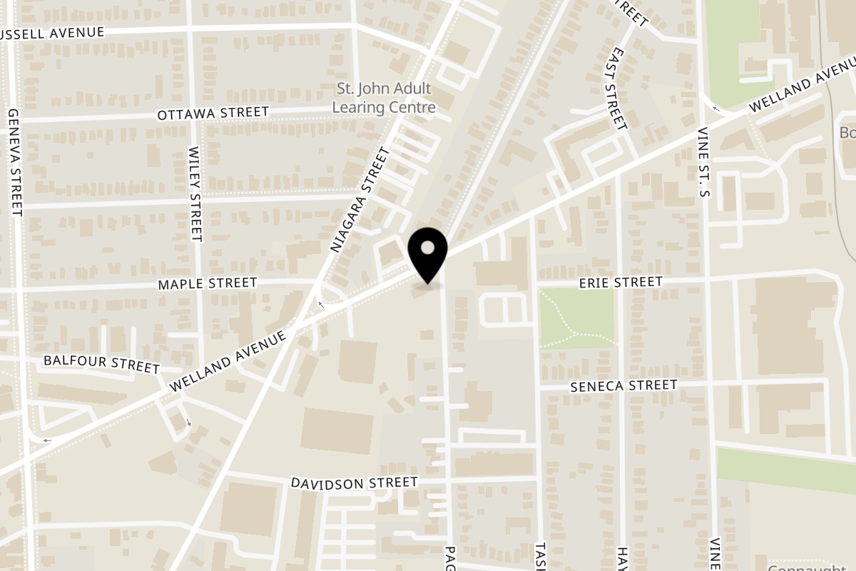 Map showing the location of Jamrock Irie Jerk on 250 Welland Avenue in St. Catharines